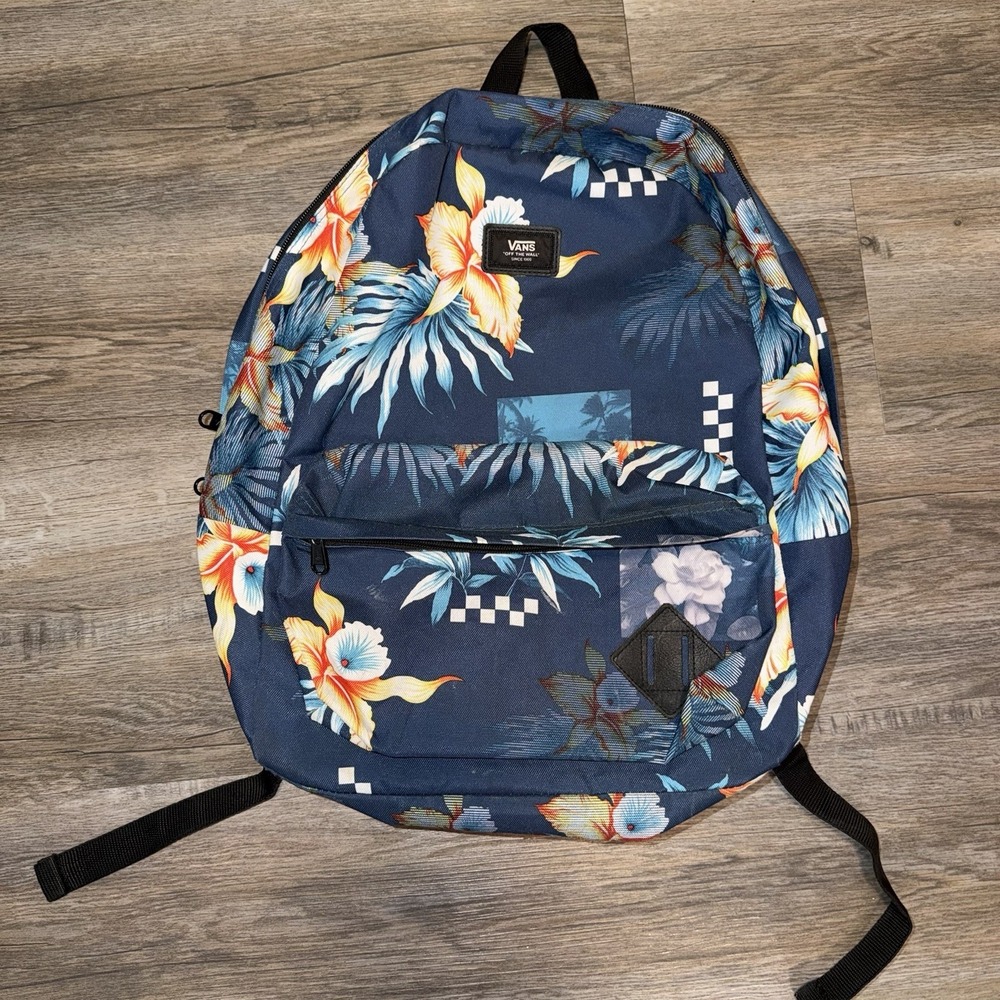 Vans Navy Blue Hawaiian Floral Full Size Backpack w/Padded Laptop Pocket VTG